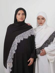 1 Stück Mitternachts-Spitze Modal Hidschab Schal, Boho Muslimische Frauen leichter Viskose Voile Schal, modischer Kopftuch geeignet für den täglichen Gebrauch und alle Jahreszeiten - Verschiedenfarbig - Übersicht 3