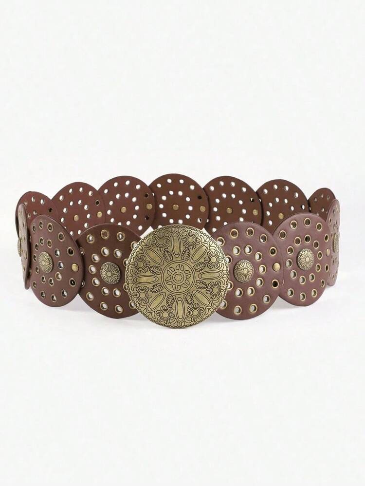 1pc Retro Bohemian Faux Leather Vintage Women Belt, All-Season Cowgirl Western Style Summer, School Fall, Autumn, Halloween - 咖啡 2 - 查看 7