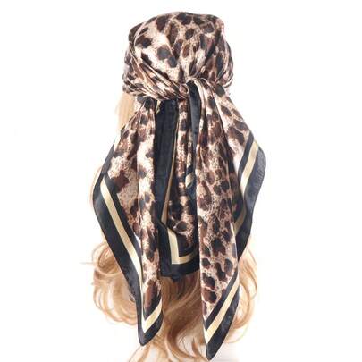 Scarf European And American Leopard Print Scarf 90*90cm Satin Color Silk Square Scarf Headscarf