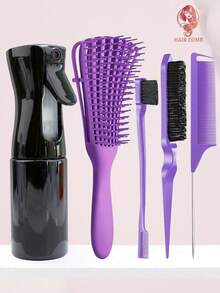 1/3/5件套喷雾瓶梳子套装，包含1个喷雾瓶、1把8齿防静电梳、1把尖尾梳、1把眉刷和1把蓬松梳。男女通用梳子，适用于干湿两用卷发，轻松梳理打结的头发，适合粗细发质，也可用于化妆。5件套混色套装，浴室造型套装，返校必备。 - 均碼 - 查看 6