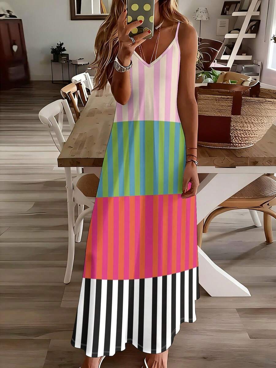 Long Spaghetti Strap Dress One Piece Casual Sexy Spring, Summer, And Autumn Backless Knitted Fabric Holiday School Vacation - Nhiều màu - Xem 1