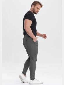 ALLELMS Men's Slim Fit Wrinkle-Resistant Stretch Cotton Twill Dress Pants - Dark Grey - View 3