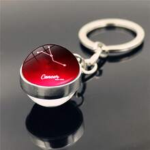 1pc New 12 Zodiac Keychain, Starry Sky Luminous Keychain, Time Stone Glass Ball Keychain, Pendant Keychain Gift - Multicolor New-4 - View 4
