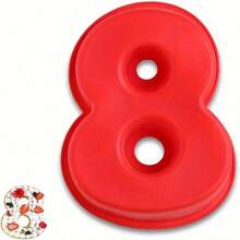 1pc 3D Large Silicone Cake Mold With Numbers, 0-9, Birthday & Anniversary Cake Pan For Baking - Red - View 18