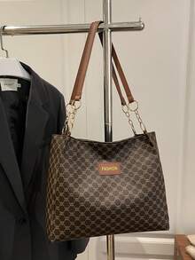 休闲通勤大容量时尚复古女式手提包，多功能高品质新款单肩包 - 咖啡 - 查看 7