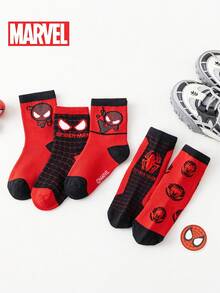 5 Pairs Marvel Superhero Venom & Spider-Man Socks, Cartoon Style Mid-Calf Socks For Boys & Girls, Autumn/Winter - Multicolor - View 9