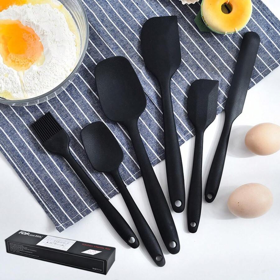 6pcs Silicone Scraper Set - Seamless One-Piece Design, Non-Stick Rubber Scrapers, Kitchen Spatulas, Flexible & Convenient, Suitable For Baking, Cooking, Scraping And Mixing, Heat-Resistant And Dishwasher - Multicolor - View 1