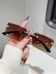 1副女士休闲时尚无框眼镜，百搭日常佩戴、街头风、派对、夏季、海滩度假、约会、户外活动 - 雙茶片 - 查看 3