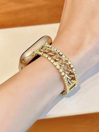 1pc Women's Gold Personalized Hollow-Out Rhinestone Metal Watch Band Strap Fit For 38/40/41/44/45/49/42/46mm S11/SE3/Ultra3/Ultra/SE/SE2/10/9/8/7/6/5/4/3/2/1