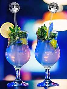 5件套 70年代派对酒吧咖啡厅塑料圆顶镜面鸡尾酒搅拌棒 - 彩色 - 查看 2