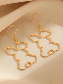 1 Pair Stainless Steel Asymmetric Hollow Rabbit Design Earrings, Simple Casual Elegant Versatile High-End Gifting, Suitable For Women's Daily, Party, And Banquet Wear - Multicolor - View 1