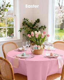 4/8/12 84 Inch Round Disposable Tablecloths, Thickened Waterproof PEVA Plastic Table Covers For Party, Wedding, Banquet & Daily Use - 粉色 - 查看 9