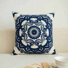 1 pieza Funda de cojín de lona con flores estilo bohemio con bordado exquisito, decoración del hogar de varios tamaños para uso compartido, sin relleno de almohada - Multicolor - Ver 13