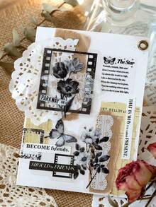 30张/包复古蕾丝拼贴贴纸，创意美学装饰贴纸，适用于剪贴簿、DIY手工、礼品、个性化日记、学校用品、趣味贴纸、Kindle剪贴簿用品 - 3.聽雪落 - 查看 9