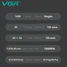 VGR 专业理发器套装，电动理发器套装，数字显示理发器套装，快速充电，超长待机，透明可调节理发器套装 V-600&900 - 彩色 - 查看 9
