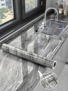 1roll Glossy Marble Wallpaper Peel And Stick Kitchen Counter Top Covers Gery Contact Paper For Countertops Waterproof Laminate Renter Friendly Countertop Vinyl Wrap Marble Table Desk - Multicolor - View 2