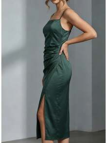 Vestido elegante y sexy de fiesta verde para mujer, vestido de verano ajustado y delgado de moda, vestido de noche de cumpleaños con tirantes finos y estilo vintage - Verde Oscuro - Ver 4
