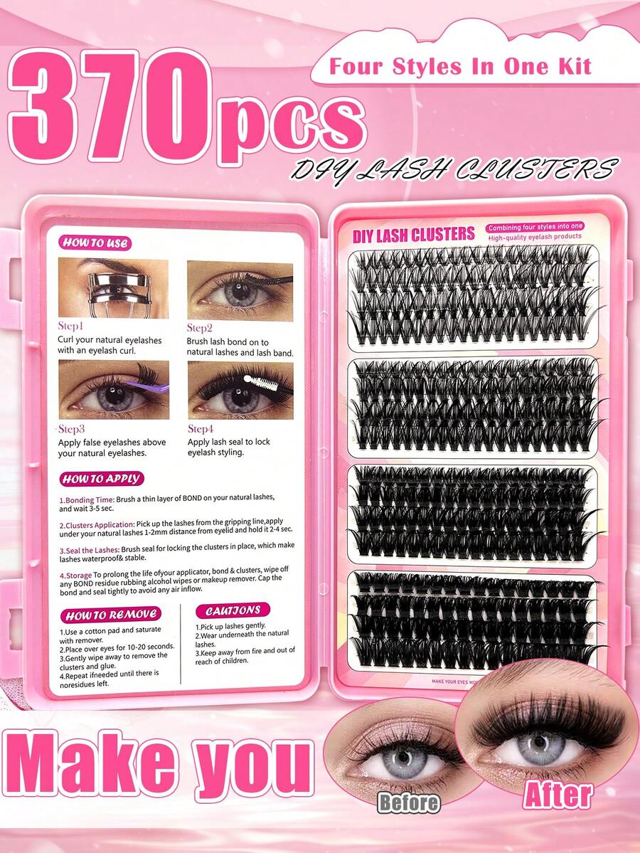 Highly Rated 370 Cluster Large Capacity Cat Eye False Eyelashes Set, Natural Fluffy And Thick 40D+60D+80D+100D False Eyelashes, D Curl, 8-16Mm Mixed Length, Reusable, Beginner Friendly, Easy To Use. Suitable For Daily, Party, Date - D - View 1