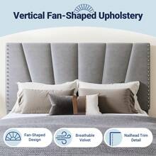 Allewie Full/Queen/King Size Bed Frame With Adjustable Velvet Upholstered Headboard, Rivet-Style Nailhead Trim Detail Platform Bed Frame, Wooden Slat Support, No Box Spring Needed, Easy Assembly, Grey - 灰色 - 查看 4