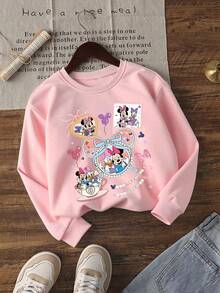 1pc Disney Minnie Mouse & Daisy Duck Charming Pastel Graphic Sweatshirt, Comfortable & Easy To Wear, Sweet Preppy Style For Tween Girls, Perfect For School Days & Casual Gatherings - Hồng - Xem 1