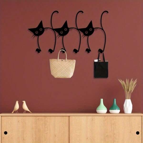 1pc Cute Cat Shaped Metal Wall Hook - Adorable Cat Key Holder And Coat/Hat/Towel Hook, Rustic Style Porch Decor With Paw Print And Tabby Cat Pattern, Home Metal Decor Item - Suitable For Room Decoration, Christmas Gift