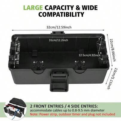 Medium Outdoor Box Waterproof Outdoor Box W/6 Cable Entry IP54 Extension Cord Cover Protect Socket Strip Timer Holiday Garden Lights