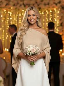 Women's Plus Size Flowy Tops Fashionable Solid Color Batwing Sleeve Off One Shoulder Loose Fit Blouse For Casual Daily Wear - 駝色 - 查看 4