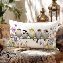 1 pieza Funda de cojín decorativa con rama floral de primavera y pájaro, impresa por un solo lado en terciopelo melocotón, se ajusta a cojines de 30*50/40*60CM, adecuada para la decoración de la sala de estar moderna, decoración de fiestas, regalo - Multicolor - Ver 5