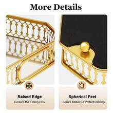 YUNRUX 25x35cm托盘镜面托盘石头金属装饰托盘蜡烛收纳整理器，金色，八角形镜面托盘适用于生日、婚礼、母亲节返校宿舍收纳 - 金色 - 查看 10