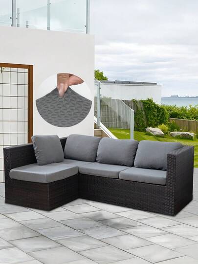 1pc Triangular Jacquard Outdoor Sofa Seat Cushion Cover, Solid Color Polyester Elastic Removable Semi-Enclosed Sofa Seat Cushion Cover, For Patio, Terrace, Garden Sofa