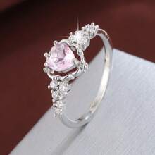 1pc Elegant Heart Shaped Cubic Zirconia Inlaid Fashion Ring, Couple Gift Design - Multicolor - View 22