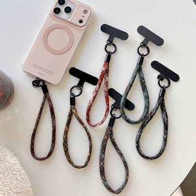 1件极简时尚手机壳挂绳腕带，彩色编织绳多功能吊坠短带，日式风格