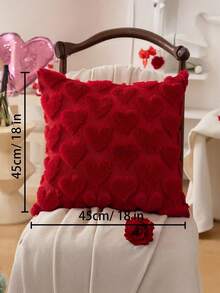 2pcs Valentine'S Day Heart Throw Pillow Covers 18x18 Inch - Red Plush Faux Fur Jacquard Decorative Covers With Zipper Closure, Soft Corduroy-Like Texture, Hand Wash Only For Sofa, Bed, Living Room - Romantic Home Decor (No Batteries/Electricity) - 紅色(2 件) - 查看 2