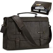 NEWHEY 17英寸男士PU皮革笔记本电脑包，男士公文包，男士防水斜挎包，男士单肩笔记本电脑包 - 彩色 - 查看 14
