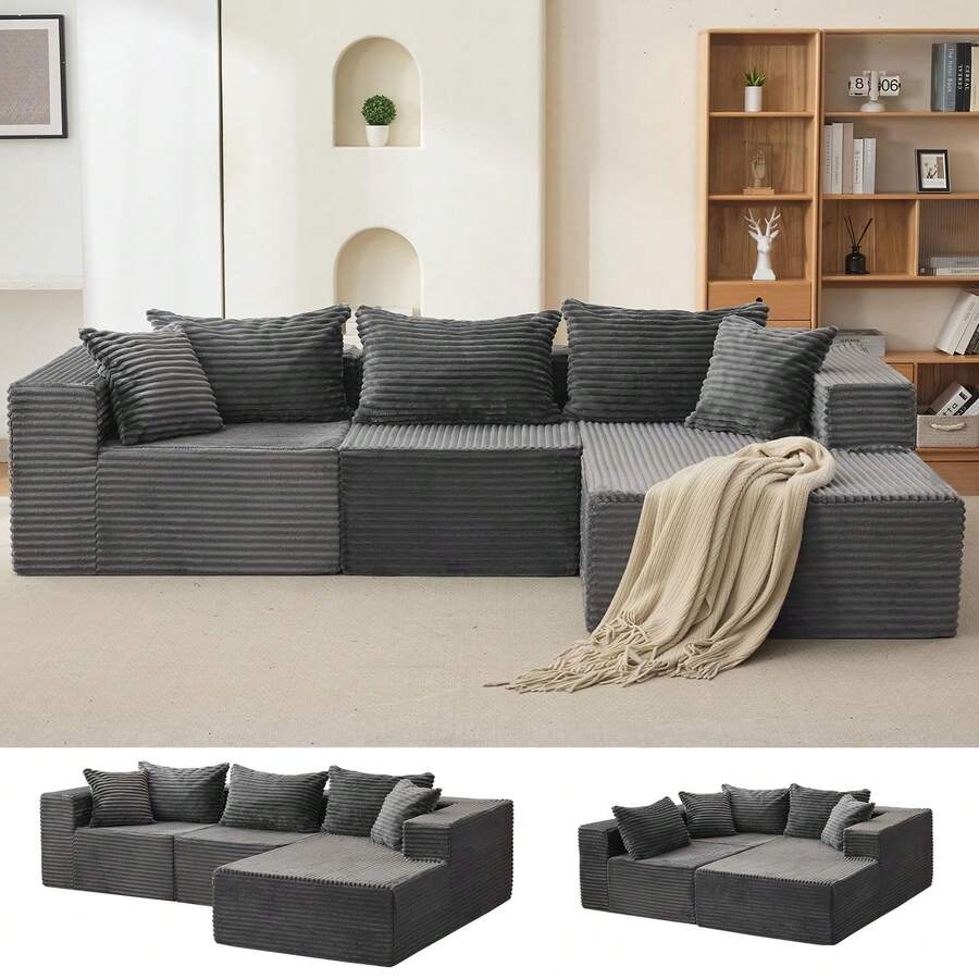 Techigher Comfy Cloud Sectional Couch With Chaise, L Shaped Sofa, Fluffy Couches For Living Room, Modular Sofa Couch & Bed, No Assembly Required