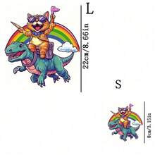 1pc/2pcs/3pcs Durable Long-Lasting Heat Transfer Stickers With Cool Cat Riding Dinosaur Design, For DIY T-Shirts, Hoodies, Jeans, Sweatshirts, Backpacks, Jackets, Handbags, Pillows - 3PCS-s - View 5