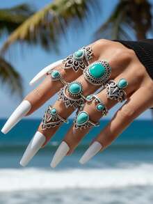 imoli 8 chiếc vòng trang trí màu ngọc lam - Màu xanh lam - Xem 3