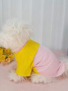 2-Tone Pet Dog Paw Print T-Shirt, Casual Outdoor Wear For Small Cats & Dogs - Pink - View 7