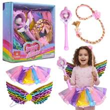 Kit Fantasia Fada Colorida C/ Asas Vestido Tranças e Varinha Magica C/ Som e Luz - Castela - Multicolorido - Visão 1