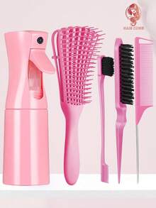 1/3/5件套喷雾瓶梳子套装，包含1个喷雾瓶、1把8齿防静电梳、1把尖尾梳、1把眉刷和1把蓬松梳。男女通用梳子，适用于干湿两用卷发，轻松梳理打结的头发，适合粗细发质，也可用于化妆。5件套混色套装，浴室造型套装，返校必备。 - 均碼 - 查看 1