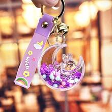 2026 New Creative Glowing Moon Rabbit Keychain Pendant - Cute Japanese Anime Style Flowing Sand Pendant, Decorated With Soft Rainbow And Heart Patterns, Durable, Can Be Used As A Bag Or Car Accessory, Ideal Gift For Christmas, Birthdays, Friends And Family (Pink, Purple) - Stylish Backpack Pendant, Holiday Gift,  Keychain, Women's Keychain - 紫色 - 查看 1