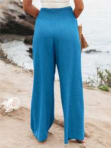 Loose High Waist Wide Leg Casual Pants For Women, New Arrival Autumn Spring - Blue - View 2