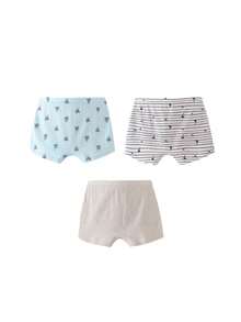 Annil [Cotton] 3-Piece Set Of Boys' Soft And Breathable Cloud-Like Flat-Bottomed Pants For Children, With Good Breathability And Elasticity, Without Covering The Buttocks. - Mixed Colors 01 - View 2