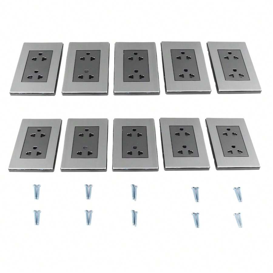 10pcs Electrical Wall Receptacle Outlet Fireproof Stainless Steel Wall Outlet Outlets Receptacles - Toma de corriente de pared - Ver 1