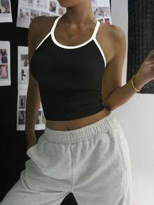 无缝针织运动文胸，带吊带设计 - 黑色 - 查看 3