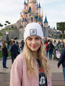 Disney 1pc Official Licensed Mickey Mouse Label Knit Beanie Hat, Warm And Windproof, Suitable For Autumn/Winter, Ideal For Everyday Outdoor Activities, Elastic And Lightweight, Women's Style - Multicolor - View 2