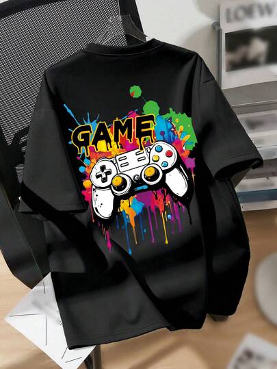 青少年男孩卡通游戏印花圆领T恤 春夏男童休闲T恤 柔软上衣