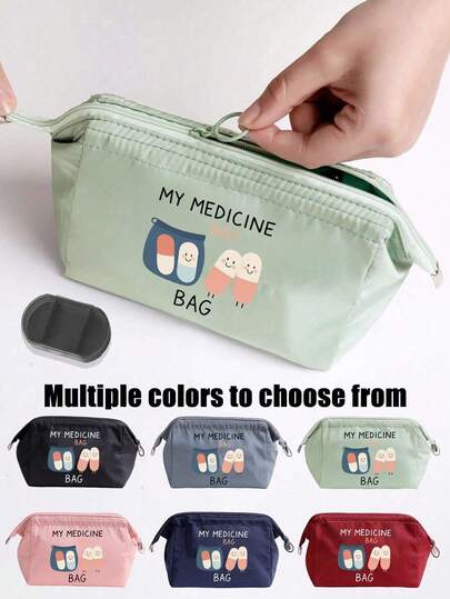 1个卡通小药丸图案的药妆包，大容量旅行化妆包，女士便携化妆包，旅行必备洗漱用品，适合旅行者、病人、注重健康的人士，完美适用于日常使用、旅行、紧急情况，为药品收纳增添实用性和条理性，也是小礼物交换、圣诞礼物、新年礼物的理想之选。