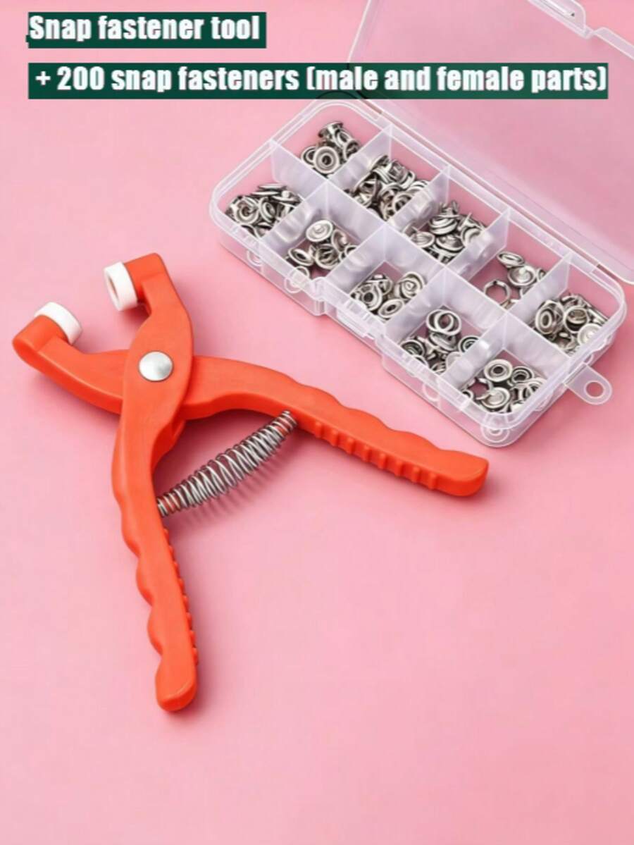 1pc Button Fastener + 200pcs Buttons, Multi-Function 5-Claw Snap Nylon No-Sew Invisible Buttons, 5-Claw Snap Button Set Includes Snap Buttons, No-Sew Buttons, Hidden Snap Buttons, 4-Part Snap Fasteners - Multi-functional Snap Button With Buttons - View 1