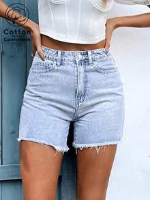 Spring/Summer, Sexy Music Festival Y2K Millennium Youth Style, Versatile Casual Resort Fashion Design Sense Women Summer A-Line Loose Fringed Elegant Lady Denim Shorts - Blue - View 7